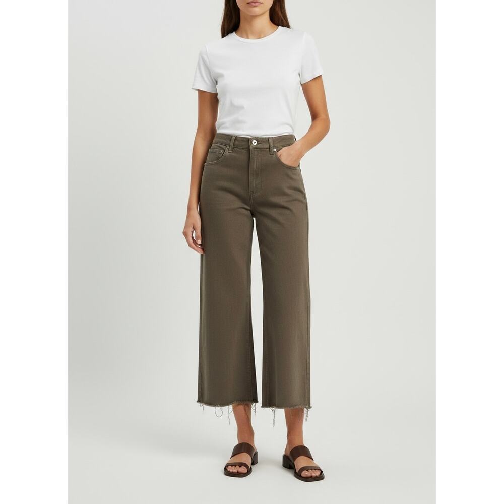 Reformation Army Green Stretch Flood High-rise Wide Leg Jeans, size 31